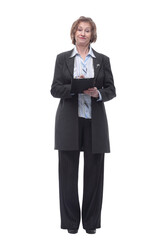 Portrait senior business women with clipboard and document in hands