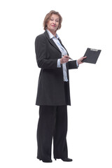 Portrait senior business women with clipboard and document in hands