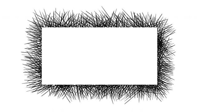 Spiky scribbled lines frame around an empty sign on a white background. Abstract stop motion animation. 