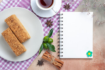top view yummy cake slices inside plate on a light background pie cake biscuit