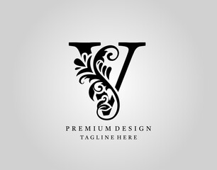 Luxury Monogram Letter V logo design, elegant floral ornate alphabet design vector.