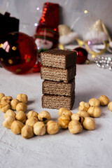 Chocolate Wafer with walnut on new year scene