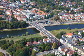 Luftbild der Innenstadt von Minden in Westfalen und Nordrhein-Westfahlen