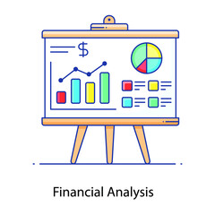 
Flat outline vector of financial analysis denoting, business finance evaluation 
