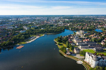 Fototapeta na wymiar Aerial view of the Upper Lake in Kaliningrad, Russia