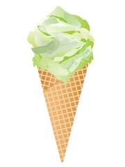 コーンに入った緑のジェラート