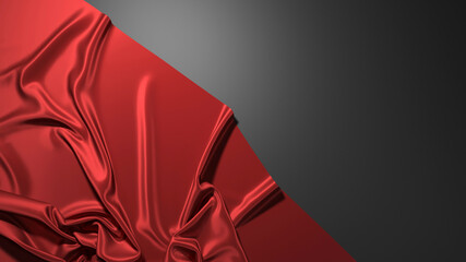 Abstract red silk on black christmas background. Black background with red canvas.