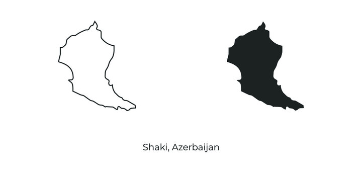 Simple vector illustration of map Shaki, Azerbaijan. Linear and filled style Shaki map vector illustration