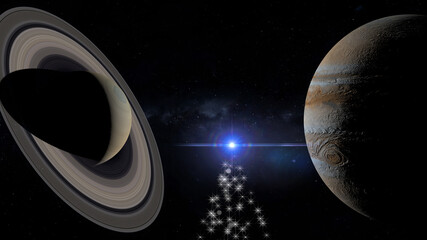 great conjunction of jupiter and saturn , bethlehem star, christmas light , 3d rendering illustration © SN