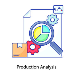 
Production analysis flat outline concept icon, resources produce products 
