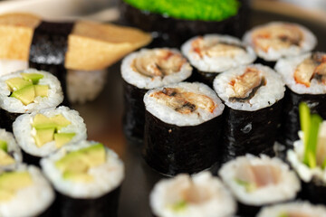 Set of maki sushi close up photo