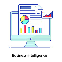 Obraz premium Organization strategies, flat outline concept icon of business intelligence 