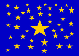 Goldene fünzackicge Sterne, Blauer Hintergrund