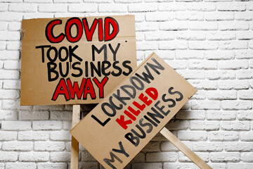 Protestive placard against coronavirus lockdowns close up