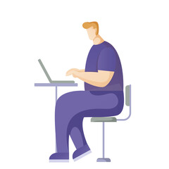 A buisnessman sitting infront of his laptop searching information in computer network. Searching concept