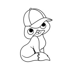 Fototapeta premium Coloring of Cat Wears a Hat Cartoon, Cute Funny Character, Flat Design