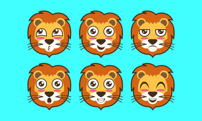 Vector illustration of cute animal face expression logo, pet, lion icon