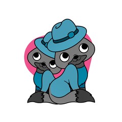 Illustration of Gray Cat Wearing a Blue Hat Cartoon, Cute Funny Character, Flat Design