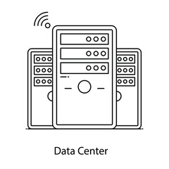 
Data center flat outline concept icon, locations where large data stored 
