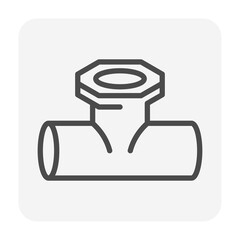 PVC plastic pipe fitting vector icon. 3 way (tee) female. Consist of slip socket opening 2 end (solvent weld) and 1 female thread. Part for pipeline, plumbing, drainage, vent, waste, sewage and water 