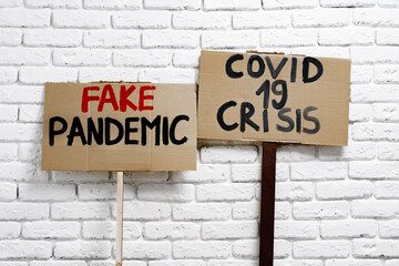 Fototapeta premium Protest placard against fake news about outbreak 2019-nCoV and treatment