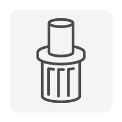 Foot valve vector icon. Also called bottom valve or check valve. Part for pipe or pipeline in plumbing system. Working with water pump to prevent liquid return to water source tank or suction pipe.