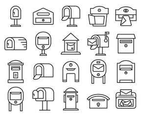 mailbox and postbox icons set line design vector