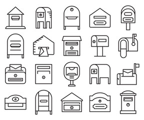 mailbox and postbox icons set line design vector