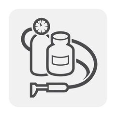 Gas cylinder and pressure gauge or manometer icon. For storage oxygen and LPG gas at high pressure. Include pressure gauge and valve to display pressure and control gas flow use for Oxy-fuel welding.