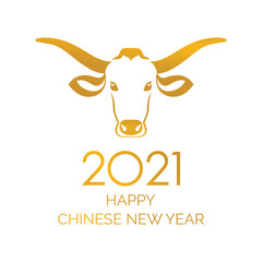 Happy chinese new year 2021, year of the ox vector. Chinese new year 2021 poster with golden ox icon vector. Gold bull head icon vector. Chinese buffalo icon isolated on a white background