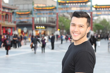 Ethnic tourist in Asian background