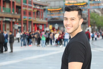 Ethnic tourist in Asian background