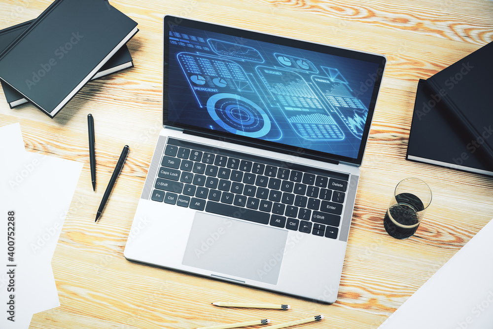Aufkleber modern computer monitor with abstract creative statistics data hologram, statistics and analytics co