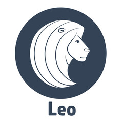 Silhouette of a lion's head with a lush mane. Profile of a cute predator. Leo zodiac sign. Illustration of an astrology sign. Vector flat design cartoon web icon