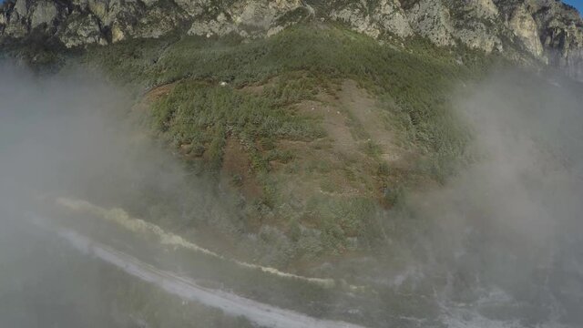 Caucasus, Ossetia. Alagir gorge. Winter pine forest.