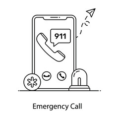 
Icon of emergency call in flat outline vector
