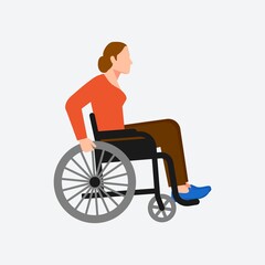 Fototapeta premium Young disabled woman sitting in wheelchair on white background