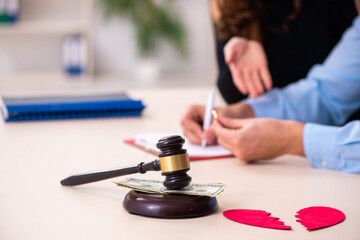 Young couple divorcing in alimony concept