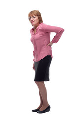 Fototapeta premium Senior woman with strong backache isolated