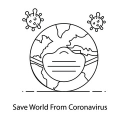
Save world from coronavirus, flat outline concept icon
