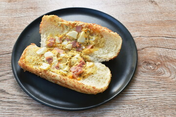 whole wheat bread dressing slice ham pork and chop boiled egg with vegetable salad on plate