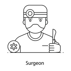 
Person with mask conceptualizing surgeon in flat outline icon
