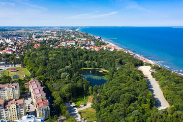 Obraz premium Aerial view of the public park in resort town of Zelenogradsk, Russia
