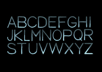 Watercolor collection of uppercase letters isolated on the black background