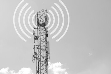 concept of the negative impact of new 5g technology on humans. gray cellular base station