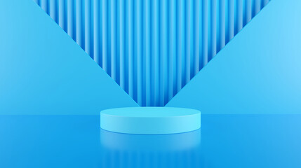 blue background with a pedestal and a showcase. 3d illustration