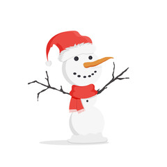 Vector snowman. Snowman with a red cap and a scarf with a carrot nose