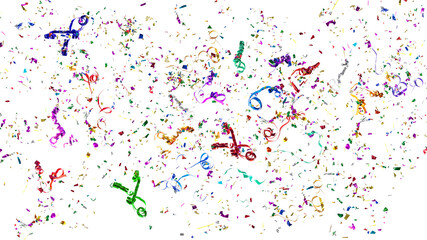 Confetti explodes on a white background. Glossy multicolored paper for holidays, parties, birthdays or anniversaries. Colored ribbon scraps