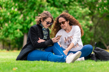Fototapeta premium Classmates studying in the park.