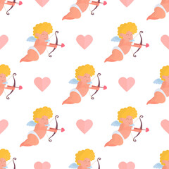 Seamless pattern with cupid. Festive pattern. Suitable for postcards, backgrounds, books and posters. Vector illustration.